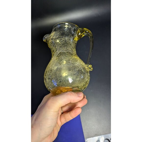 Kanawha Art Glass Crackle Glass Yellow Amber Pitcher - Picture 7 of 14